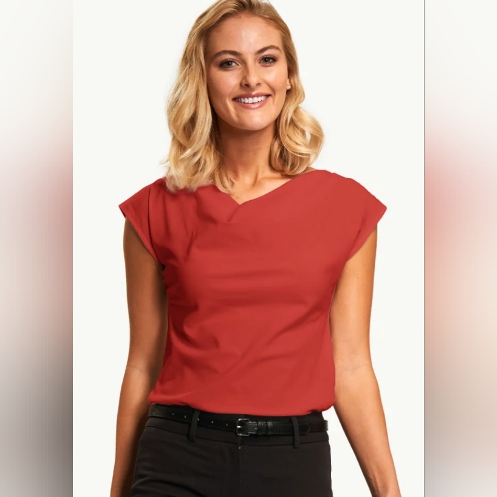 ICO Fitted Red Blouse Short Sleeves Work Apparel Women's 2XL